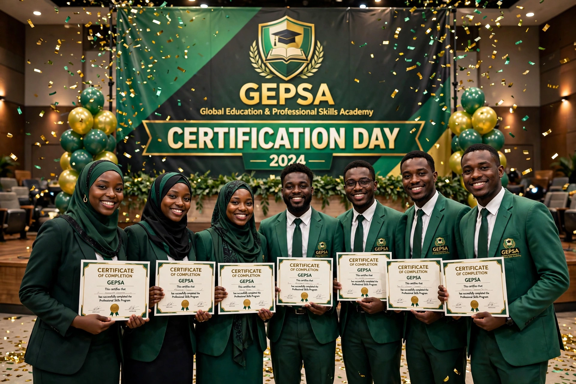 A trainee holding her GEPSA certificate of completion